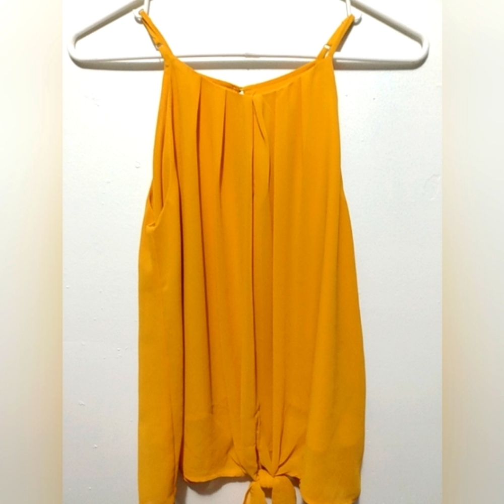 2/$10 Becaal Size S Keyhole front tie spaghetti strap pleated lined sheer flowy